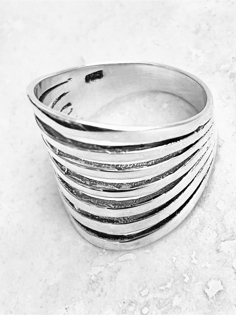 Sterling Silver Multiple Lines Band Ring, Statement Boho Silver Rings - Picture 11 of 11